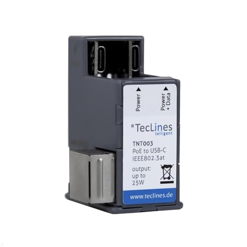 TecLines TNT003 Unterputz PoE Netzteil auf USB-C Ethernet Splitter bis 25 W von TecLines