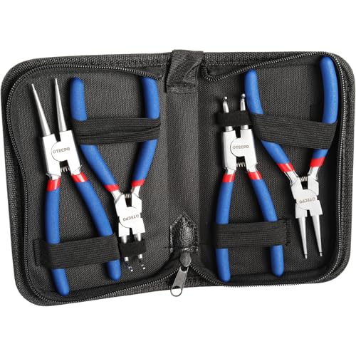 TECPO Sprengringzangen Set, 4-teilig 150mm Zange Gerade und Gebogen Seegeringzange Innen Außen für Sicherungsring aus Chrom Vanadium Stahl von TECPO