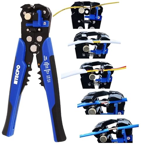 TECPO Automatische Abisolierzange 5in1 Funktion Crimpzange Drahtschneider Multitool zum Schneiden Abisolieren und Crimpen 0.2 bis 6 mm² Kabel 10-24 AWG von TECPO