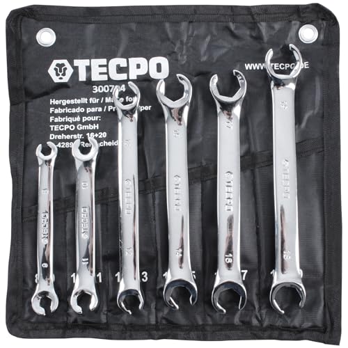 TECPO Bremsleitung Schlüssel 8-19mm Ringschlüssel Satz Offener Ring Schlüssel 6-teilig von TECPO