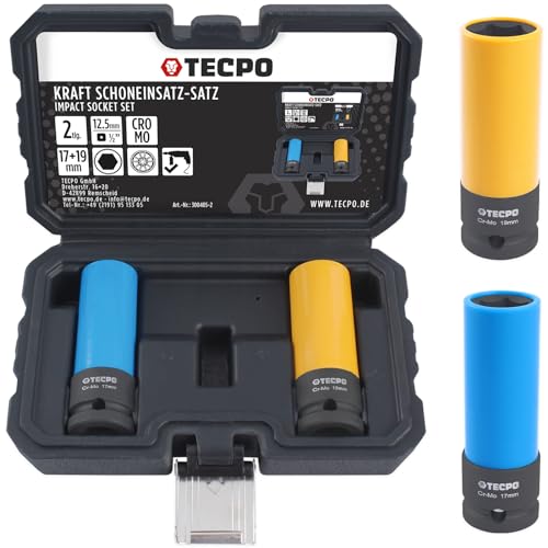 TECPO Kraft Schoneinsätze 2-teilig Alu-Felgen Nuss Set Steckschlüssel Satz Stecknüsse SW 17mm 19mm von TECPO