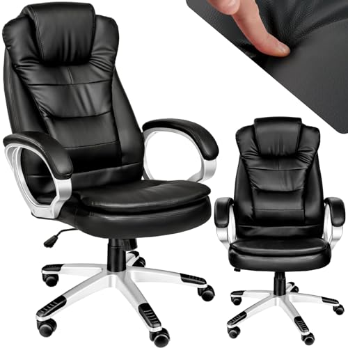 tectake Chefsessel, Bürostuhl ergonomisch, Drehstuhl mit Rollen, Gaming Stuhl, hohe Rückenlehne und verstärkte Polsterung, höhenverstellbar, Drehstuhl mit Einstellbarer Wippmechanik - schwarz von tectake