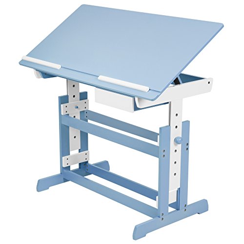 tectake 800117 Schreibtisch mit Schublade,109 x 55 cm, höhenverstellbar und neigbar (Blau Weiß | Nr. 400927) von tectake