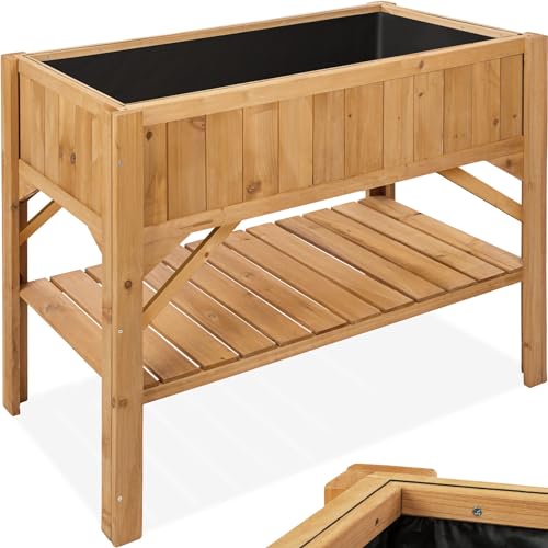 tectake® Hochbeet aus Holz mit Ablagefach, für Garten, Balkon und Terrasse, Innenleben mit Pflanzfolie ausgestattet, witterungsbeständig, 119 x 53 x 90 cm von tectake