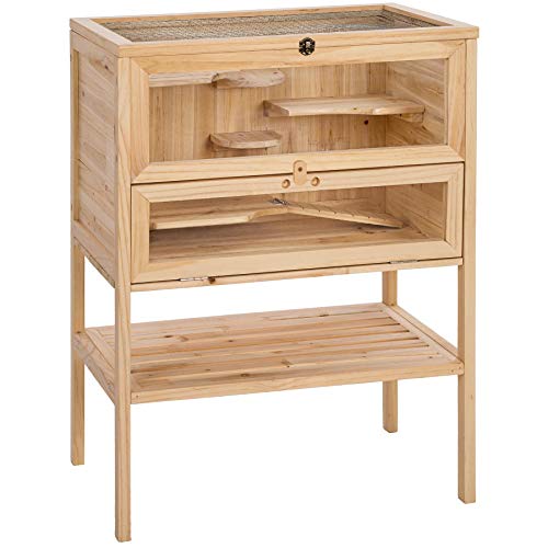 tectake 403246 Hamsterkäfig aus Holz, Kleintierkäfig mit Mehreren Etagen, Mäusekäfig mit aufklappbarem Deckel, Nagerkäfig inkl. klappbarer Rampe, für kleine Nagetiere, 60 x 40 x 80 cm von tectake