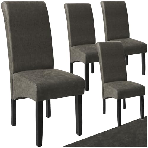 tectake® 4er Set Stühle, Kunstleder Stuhl mit hoher Rückenlehne, ergonomische Form, perfekt für den Esstisch, als Esszimmerstühle, Küchenstühle oder im Wohnzimmer - grau marmoriert von tectake