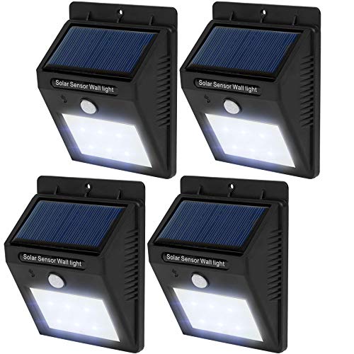 tectake 6 LED Solar Außenleuchte Wandlampe Gartenleuchte mit Bewegungsmelder - diverse Mengen - (4 Stück | Nr. 401736) von tectake