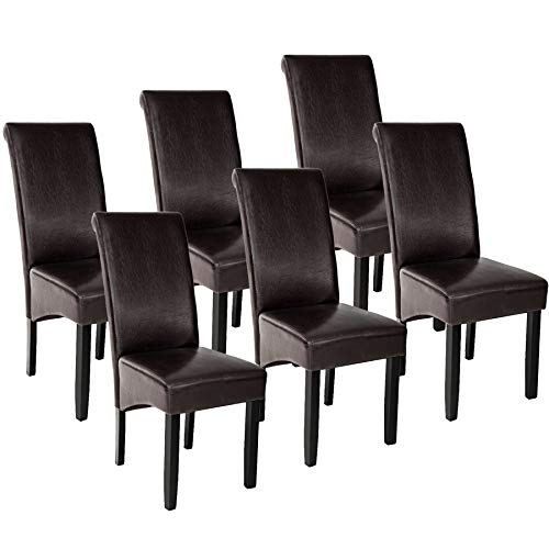 tectake® 6er Set Stühle, Kunstleder Stuhl mit hoher Rückenlehne, ergonomische Form, perfekt für den Esstisch, als Esszimmerstühle, Küchenstühle oder im Wohnzimmer - braun von tectake
