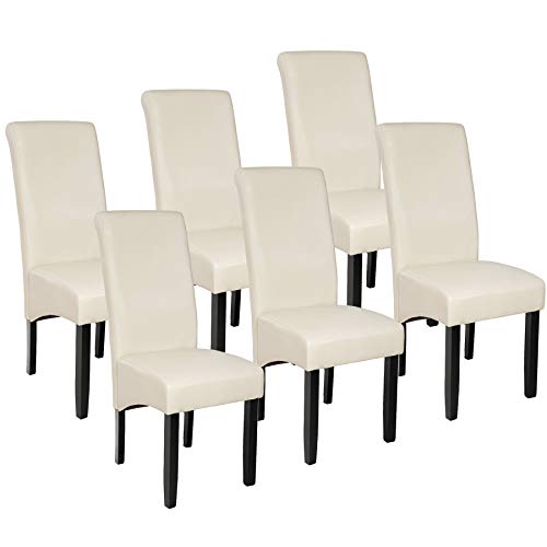 tectake® 6er Set Stühle, Kunstleder Stuhl mit hoher Rückenlehne, ergonomische Form, perfekt für den Esstisch, als Esszimmerstühle, Küchenstühle oder im Wohnzimmer - Creme von tectake