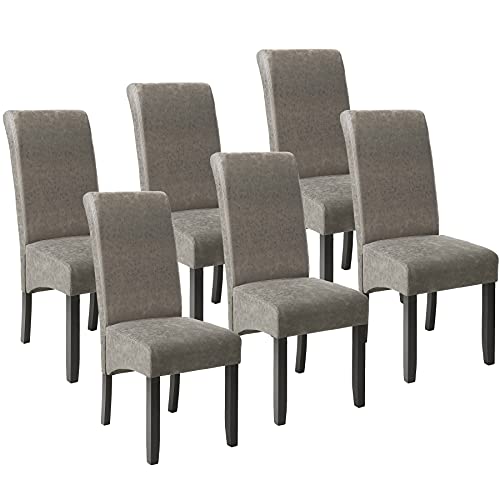 tectake® 6er Set Stühle, Kunstleder Stuhl mit hoher Rückenlehne, ergonomische Form, perfekt für den Esstisch, als Esszimmerstühle, Küchenstühle oder im Wohnzimmer - grau marmoriert von tectake