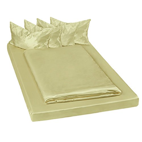 tectake® 6tlg. Glanzsatin Bettwäsche Betttuch Kissenbezüge Set Polyestersatin 200x150cm - Diverse Farben und Mengen - (Grün | Nr. 401391) von tectake