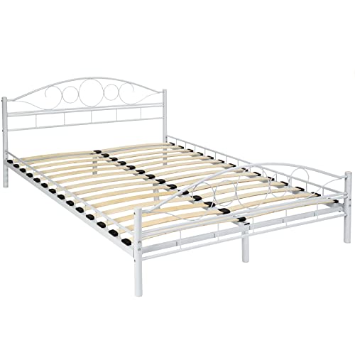 tectake 800218 Metallbett Bettgestell mit Lattenrost, 140 x 200 cm, Einzelbett aus Metall, Bettrahmen für Schlafzimmer Gästezimmer, weiß - Diverse Farben und Größen - von tectake