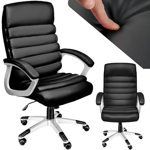 tectake® Design Bürostuhl, Schreibtischstuhl, höhenverstellbarer Chefsessel, Arbeitsstuhl, Bürostuhl ergonomisch, Drehstuhl mit Armlehnen und Wippfunktion, Softpolterung, Wellendesign - schwarz von tectake