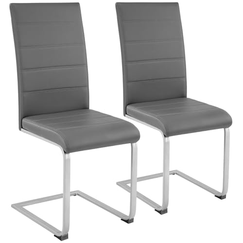 tectake 800451 2er Set Esszimmerstuhl, Kunstleder Stuhl mit hoher Rückenlehne, Schwingstuhl mit ergonomisch geformter Rückenlehne (2er Set grau | Nr. 402551) von tectake