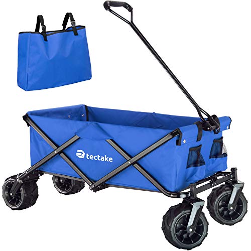 tectake® Faltbarer Bollerwagen, klappbarer Bollerwagen, extra breite Gummireifen, als Einkaufstrolley, Transportwagen, Strandwagen, faltbar und klappbar mit einem Griff, Klappbollerwagen - grau von tectake