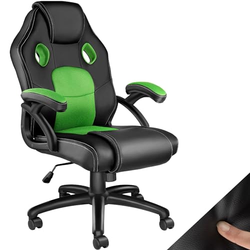 tectake® Racing Bürostuhl, Gaming Stuhl mit Wippfunktion, Chefsessel, Drehstuhl mit Rollen, höhenverstellbarer Schreibtischstuhl, Bürostuhl ergonomisch, PC Stuhl - schwarz/grün von tectake