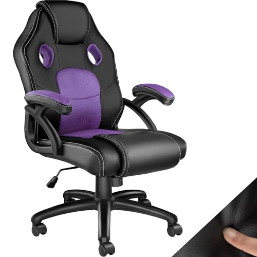 tectake® Racing Bürostuhl, Gaming Stuhl mit Wippfunktion, Chefsessel, Drehstuhl mit Rollen, höhenverstellbarer Schreibtischstuhl, Bürostuhl ergonomisch, PC Stuhl - schwarz/lila von tectake