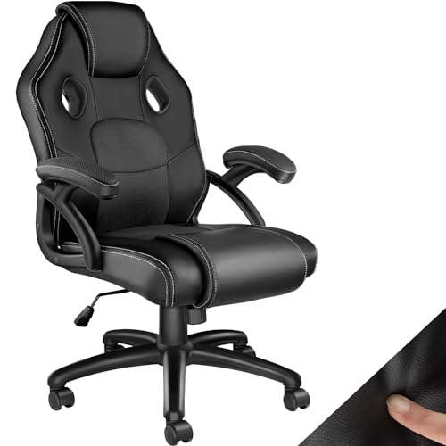 tectake® Racing Bürostuhl, Gaming Stuhl mit Wippfunktion, Chefsessel, Drehstuhl mit Rollen, höhenverstellbarer Schreibtischstuhl, Bürostuhl ergonomisch, PC Stuhl - schwarz von tectake