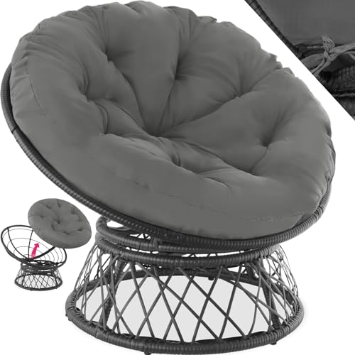 tectake® Papasansessel, gemütlicher Drehsessel mit Kissen rund, bequemer Rattansessel, Loungesessel drehbar, runder Relax Korbsessel Rattan für Wohnzimmer, Leseecke, Lounge - schwarz von tectake