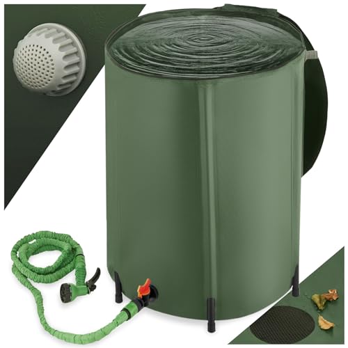 tectake® Regenwassertank für Garten und Camping, Tonne faltbar, Regentonne mit Deckel und Wasserhahn, Wassertank, Regenwassersammler, Zisterne, Regenfass mit Hahn, Wassertonne - 250 l von tectake
