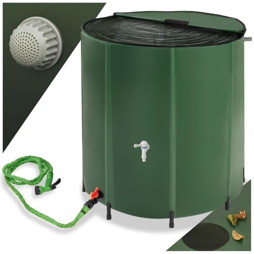 tectake® Regenwassertank für Garten und Camping, Tonne faltbar, Regentonne mit Deckel und Wasserhahn, Wassertank, Regenwassersammler, Zisterne, Regenfass mit Hahn, Wassertonne - 500 l von tectake