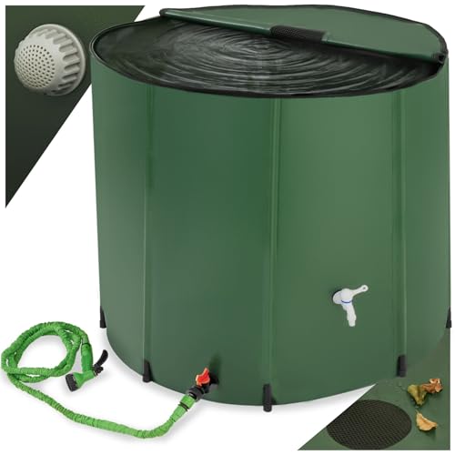 tectake® Regenwassertank für Garten und Camping, Tonne faltbar, Regentonne mit Deckel und Wasserhahn, Wassertank, Regenwassersammler, Zisterne, Regenfass mit Hahn, Wassertonne - 750 l von tectake