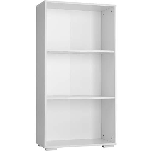 tectake 800841 Bücherregal aus Holz, Standregal mit 3 offenen Fächern, (BxTxH): ca. 60 x 30 x 115 cm, bodenschonende Kunststofffüße (Weiß) von tectake