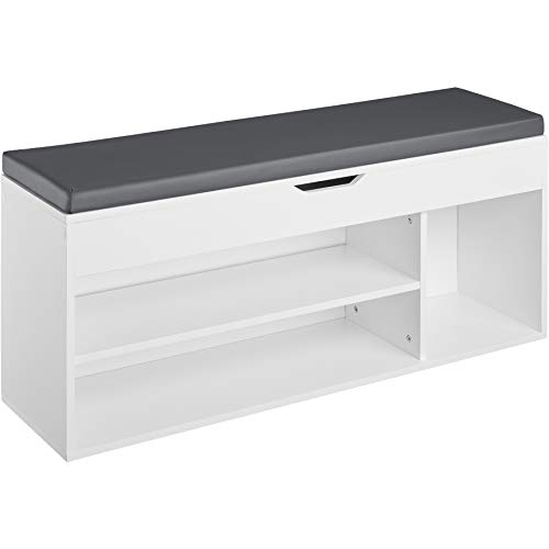 tectake® Sitzbank mit Stauraum, Schuhregal mit Sitzbank, 104 x 30 x 49 cm, Hocker mit Stauraum & Schuhregal schmal, platzsparend, als Ablage, Dielen- & Flurmöbel, Schuhschrank Garderobe - weiß von tectake