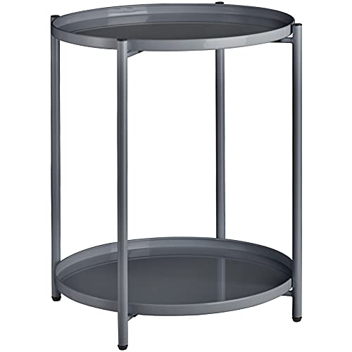 tectake 800913 Beistelltisch rund aus Metall, abnehmbare Tabletts, Couchtisch mit Zwei Ebenen, rustikal-filigranes Design, Ø45,5 x H53 cm (Dunkelgrau | Nr. 404196) von tectake