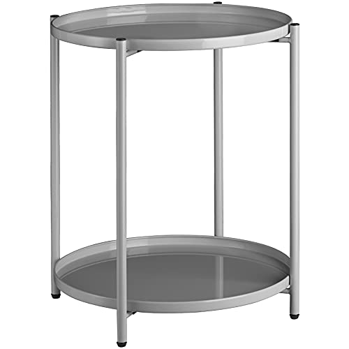 tectake 800913 Beistelltisch rund aus Metall, abnehmbare Tabletts, Couchtisch mit Zwei Ebenen, rustikal-filigranes Design, Ø45,5 x H53 cm (Grau | Nr. 404197) von tectake