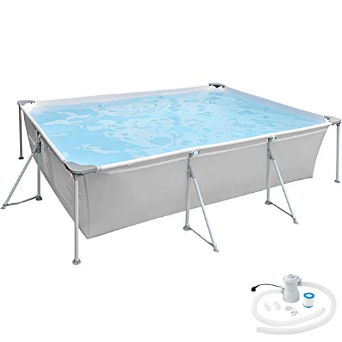 tectake 800932 Swimmingpool rechteckig, Steel Frame Pool, 300 x 207 x 70 cm, Set inkl. Pumpe, schneller Auf- und Abbau, robuster Stahlrahmen, reißfest (Grau) von tectake