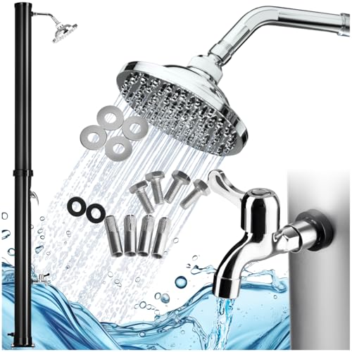 tectake® Solardusche 20l, Gartendusche mit Duschkopf groß und Wasserhahn für Füße, solar Shower Aussendusche, Gartenbrause, Outdoor Dusche für Garten, Camping oder Pool - schwarz/Silber von tectake