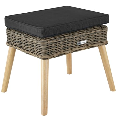 tectake Alu Poly Rattan Fußhocker mit Polster, 54,5 x 44,5 x 46,5 cm, Outdoor Fußauflage mit Alugestell, Sitzhocker mit waschbarem Bezug, Hocker für Garten Terrasse Balkon, inkl. Sitzkissen (Natur) von tectake