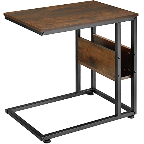 tectake Beistelltisch in C-Form aus Holz und Metall, Industrie-Design, Couchtisch mit Seitenfach, 55 x 36,5 x 60 cm, schwarzes Metallgestell (Industrial Dunkelbraun) von tectake