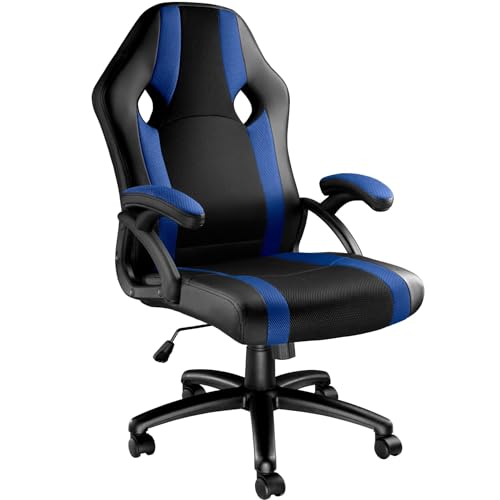 tectake Bürostuhl Racing Chefsessel Sportsitz mit gepolsterten Armlehnen - Diverse Farben - (Schwarz-Blau | Nr. 403491) von tectake