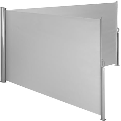 tectake Aluminium Doppel- Seitenmarkise Sonnenschutz Sichtschutz Gehäuse und Standpfosten - Diverse Farben und Größen - (Grau | 200x600cm | Nr. 402337) von tectake