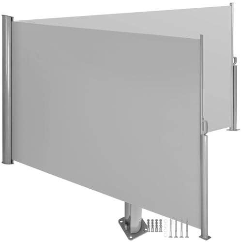 tectake Aluminium Doppel- Seitenmarkise ausziehbar, Outdoor Seitenwand als Garten Sonnenschutz, Balkon Sichtschutz, Terrassen Windschutz, mit Aufrollmechanismus - 180 x 600 cm, grau von tectake