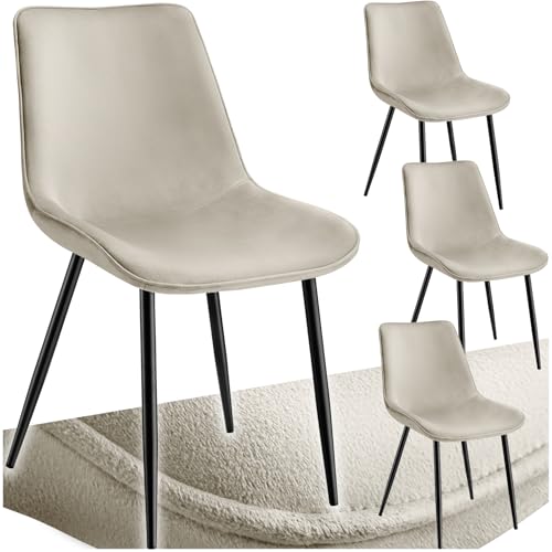 tectake® Esszimmerstühle 4er Set, Samtstoff Stuhl mit Rückenlehne, ergonomische Essstühle, bequemer Küchenstuhl, Esszimmerstuhl, Cocktailsessel für Lounge, Dining, Küchentisch - Creme von tectake