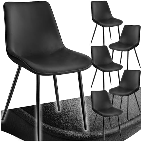 tectake® Esszimmerstühle 6er Set, Samtstoff Stuhl mit Rückenlehne, ergonomische Essstühle, bequemer Küchenstuhl, Esszimmerstuhl, Cocktailsessel für Lounge, Dining, Küchentisch - schwarz von tectake