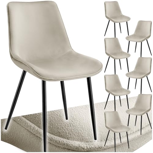 tectake® Esszimmerstühle 8er Set, Samtstoff Stuhl mit Rückenlehne, ergonomische Essstühle, bequemer Küchenstuhl, Esszimmerstuhl, Cocktailsessel für Lounge, Dining, Küchentisch - Creme von tectake