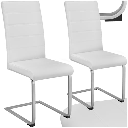 tectake® 2er Set Esszimmerstühle modern, ergonomischer Stuhl für Esszimmer, Besucherstuhl, Möbel für Küche, Esstisch, Küchenstühle, Freischwinger Essstühle, hohe Rückenlehne - weiß von tectake
