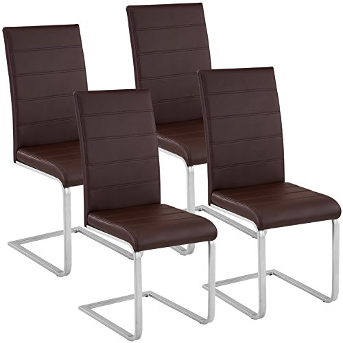 tectake 800632 4er Set Esszimmerstuhl, Kunstleder Stuhl mit hoher Rückenlehne, Schwingstuhl mit ergonomisch geformter Rückenlehne (4er Set braun | Nr. 402556) von tectake