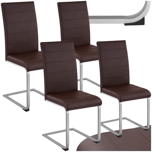 tectake® 4er Set Esszimmerstühle, Freischwinger Küchenstuhl mit Rückenlehne, Stühle für Esszimmer, Küchenstühle modern, Dining Chair, Polsterstuhl, Esstischstühle, Besucherstuhl - braun von tectake