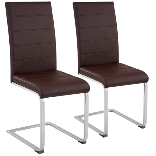 tectake 800451 2er Set Esszimmerstuhl, Kunstleder Stuhl mit hoher Rückenlehne, Schwingstuhl mit ergonomisch geformter Rückenlehne (2er Set braun | Nr. 402552) von tectake