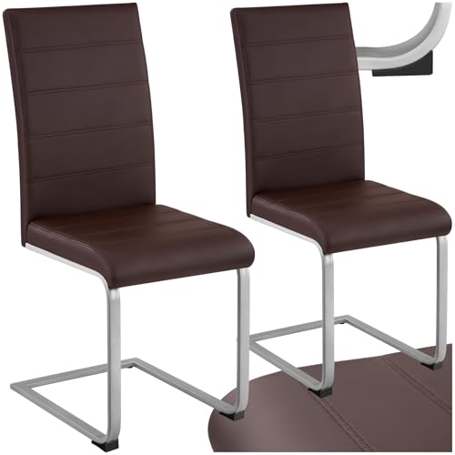 tectake® 2er Set Esszimmerstühle modern, ergonomischer Stuhl für Esszimmer, Besucherstuhl, Möbel für Küche, Esstisch, Küchenstühle, Freischwinger Essstühle, hohe Rückenlehne - Cappuccino von tectake