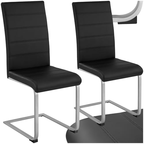 tectake® 2er Set Esszimmerstühle modern, ergonomischer Stuhl für Esszimmer, Besucherstuhl, Möbel für Küche, Esstisch, Küchenstühle, Freischwinger Essstühle, hohe Rückenlehne - schwarz von tectake