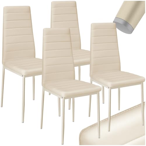 tectake® 4er Set Esszimmerstühle, Stuhl mit hoher Rückenlehne, 45 x 48 x 98,5 cm, Küchenstühle, Stühle für Esstisch, Esszimmer, Dining Table, Vorzimmer Möbel Set gepolstert - beige von tectake