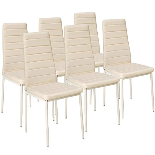 tectake® eleganter Stuhl mit hoher Rückenlehne, 6er Set, Pflegeleichte Esszimmerstühle, Küchenstühle 6er Set, Stühle 41x45x98,5cm, Polsterstuhl modern und bequem (beige) von tectake