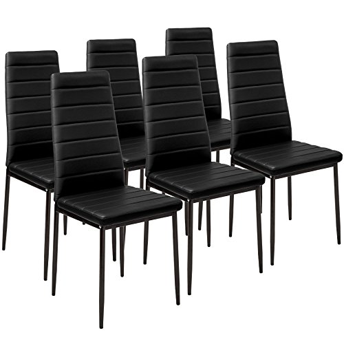 tectake® eleganter Stuhl mit hoher Rückenlehne, 6er Set, Pflegeleichte Esszimmerstühle, Küchenstühle 6er Set, Stühle 41x45x98,5cm, Polsterstuhl modern und bequem (schwarz) von tectake