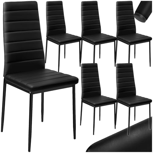 tectake® eleganter Stuhl mit hoher Rückenlehne, 6er Set, Pflegeleichte Esszimmerstühle, Küchenstühle 6er Set, Stühle 45 x 48 x 98,5 cm, Polsterstuhl modern und bequem - schwarz von tectake